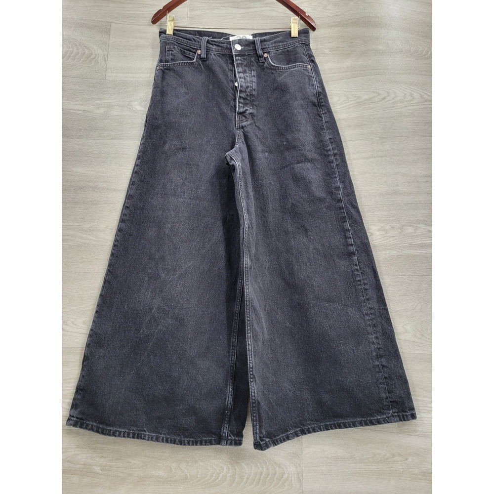 We The Free Jeans Women's 29 Black Wide Leg Baggy High Rise Button Fly Denim